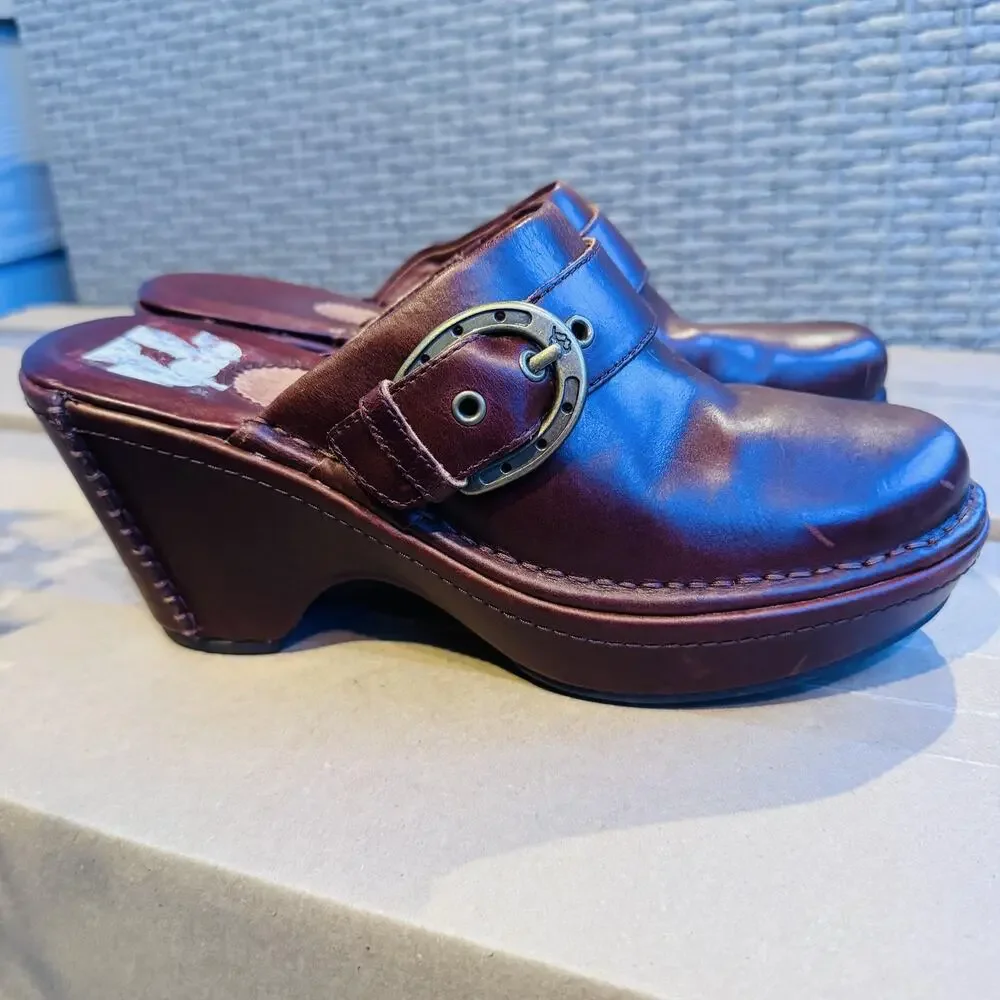 Ariat Leather Clog Mule Heels Buckle Strap Womens 8B Brown Western Style 22231 - Picture 2 of 10